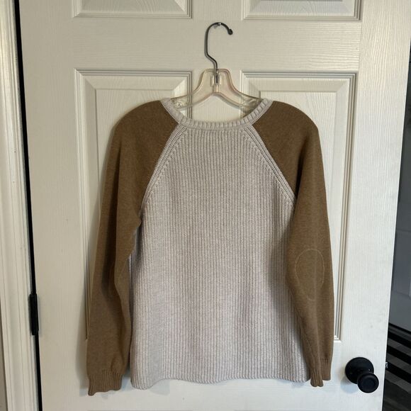 Orvis Sweater Elbow Patches Beige with Brown Arms Women’s Medium Cotton Knit - Picture 6 of 12